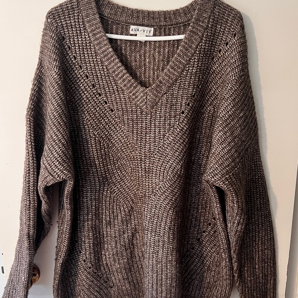 Ava & Viv Women's V-Neck Sweater in Rich Brown